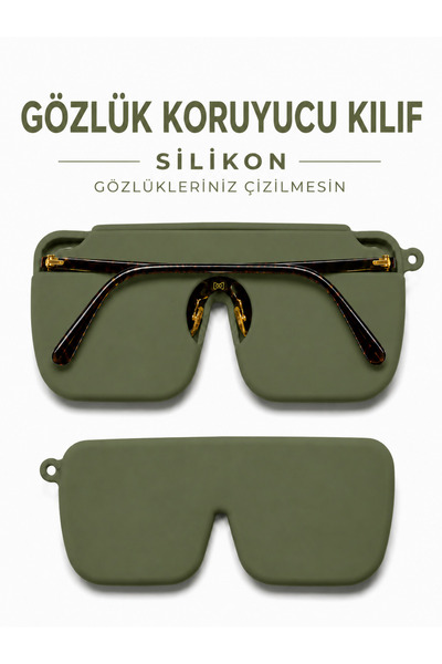 Silikon Gözlük Kılıfı, Asılabilir, Katlanabilir, Çantada Yer Kaplamaz-Haki Yeşil