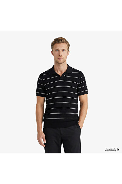 Nautica Erkek Siyah Regular Fit Kısa Kollu Çizgili Triko