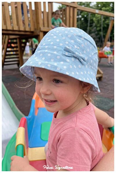 PIECE SIGNATURE 100% Cotton , Girl'S, Baby Blue Polka Dot Bucket Hat (Size, 5...