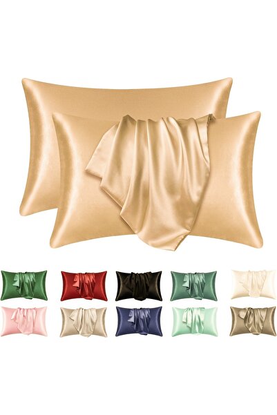 Choice63 50x66cm Champange 2pcs Satin Silk Pillowcase for Hair and Skin, Cora...