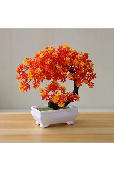 Choice17 Orange Artificial Plants Bonsai Simulated Tree Potted Fake Flowers T...