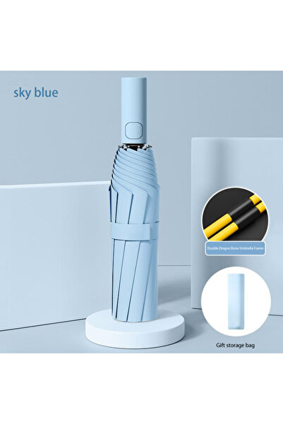 Choice Sky Blue Automatic Umbrella 24 Bone Solid Color Automatic Umbrella Lig...