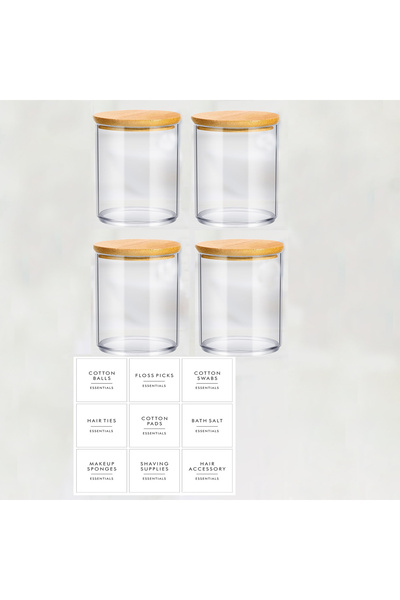 Choice 4pcs with labels 4Pcs/6Pcs Cotton Pad Holder Bathroom Container 10 oz ...