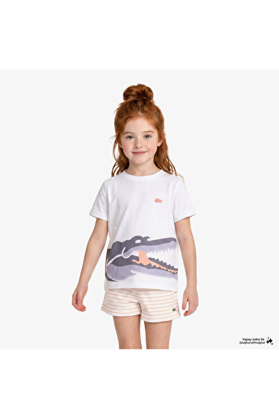 Lacoste Çocuk Bisiklet Yaka Baskılı Beyaz T-Shirt