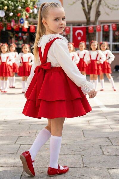 Parla Kids فستان هيلين أحمر للفتيات، بلوزة جيليه من الدانتيل، 23 أبريل، 29 أك...