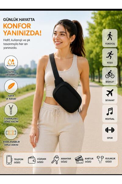 Sofia Unisex Siyah Erkek Kadın Günlük Spor Askılı Çanta