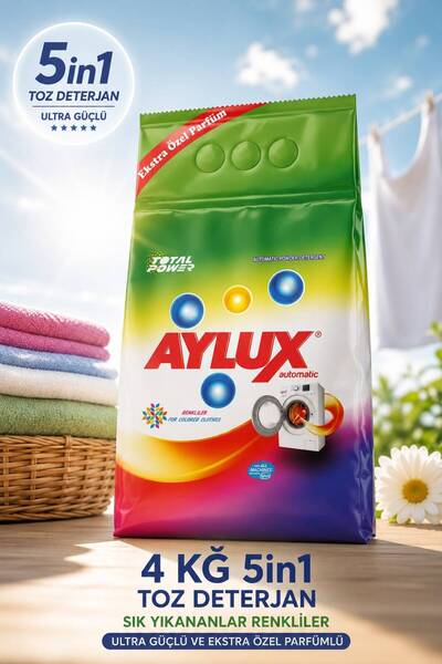 aylux Toz Deterjan 4 Kg 27+ Sık Yıkananlar 5in1 Ultra Yoğun Etkili Formül Ren...