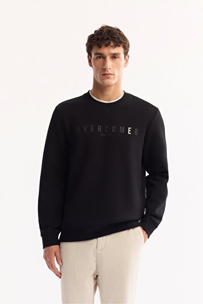 Avva Men's Black Crew Neck Cotton Printed Regular Fit Sweatshirt A52Y1301