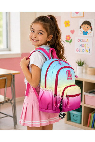 SPOR AYAKKABI MARKET Girls' Colorful Primary School Bag Set, Quality 3-Piece Set