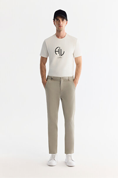 Avva Men's Mink Soft Buttoned Double Leg Slim Fit Trousers with Elastic Sides...