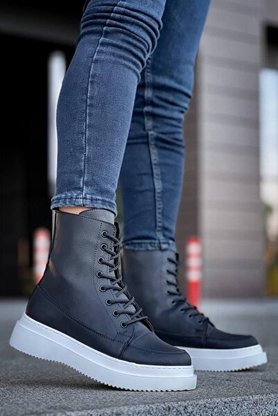 Generic Brand Kb-0991 Kuback Black Leather High Sole Lace up Boots