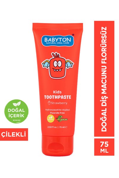 BABYTON Doğal Çilekli Hydroxyapatite Florürsüz Diş Macunu 75 ml