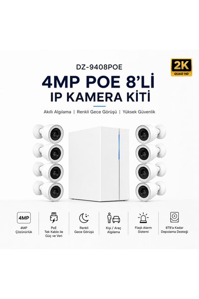 Dayzip DZ-9408POE 2K POE 4 Kameralı IP KİT