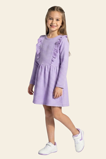 CRASSİ Girl's Long Sleeve Dress with Ruffles, Lycra, Self-Patterned Ottoman F...