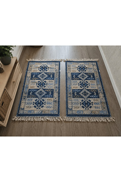 Horecahome Set de 2 covoare tradiționale, dimensiune 60 x 90 cm, albastru și ...