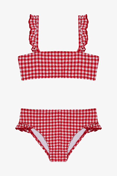 Penti Girl's Gigham Checked Ruffled Bandeau Bikini Set