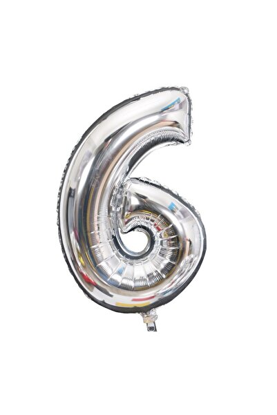 OEM Balon din Folie, Cifra 6, 81 cm, pentru Aer sau Heliu, Argintiu, Decor An...