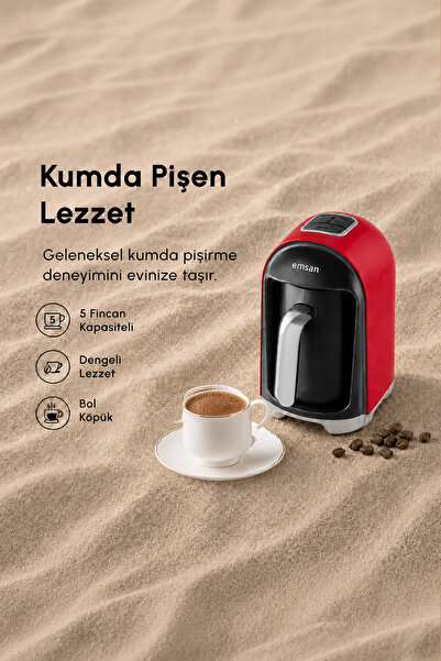 Emsan Kumda Türk Kahve Makinesi Kırmızı 5 Fincan Kapasiteli