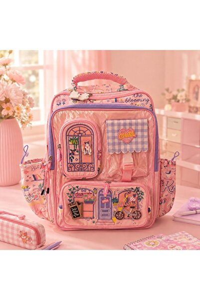 DİĞER1111 CHİMOLA MY HOUSE BLOOMİNG CATS PEMBE SIRT ÇANTASI