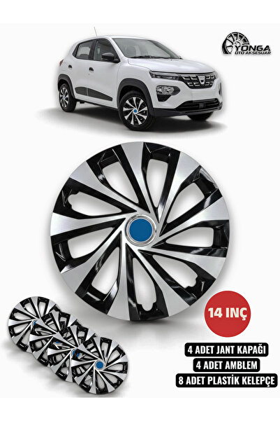YONGA OTO AKSESUAR DACİA Spring 14 İnç Jant Kapağı 4'lü Set Siyah Gümüş + 4 A...