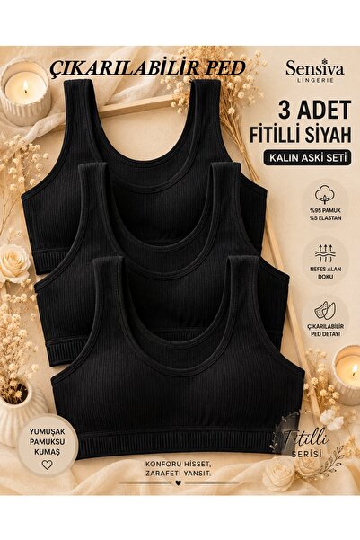 sensiva lingerie عبوة من 3 قطع من حمالات الصدر ذات الأشرطة السميكة - مع وسادا...