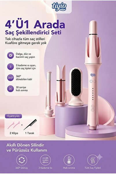 TIYIO 4'ü 1 arada çok başlıklı saç maşasıOtomatik Saç Maşası Seramik Kaplama ...