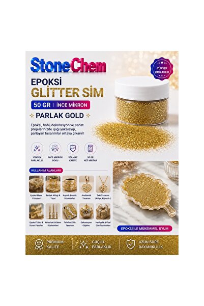 stonechem Epoksi Glitter Sim 50 gr İnce Mikron Parlak Gold Toz Pigment