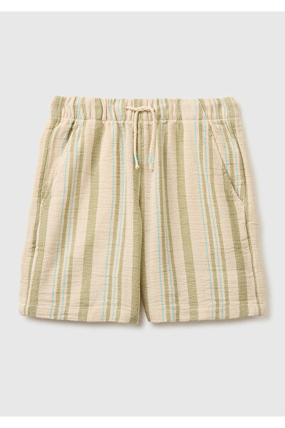 United Colors of Benetton Boy's Beige Back Pocket Logo Detailed Bermuda Shorts
