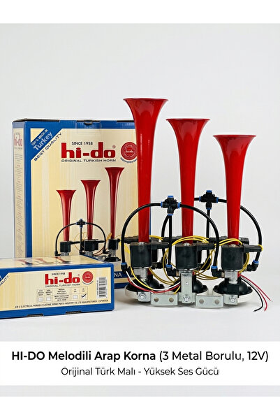 HIDO 3 Sesli Melodili Arap Korna Kırmızı Boyalı 12 V