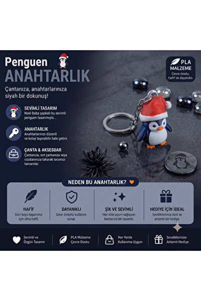 Penguen Hayvan Figürlü Anahtarlık - Hareketli, Hediyelik, 3D Oyuncaklı Anahtarlık
