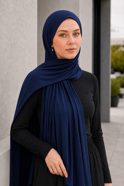 Merve Nayir Hijab Shawl Jersey Lycra Shawl Hijab Navy Blue