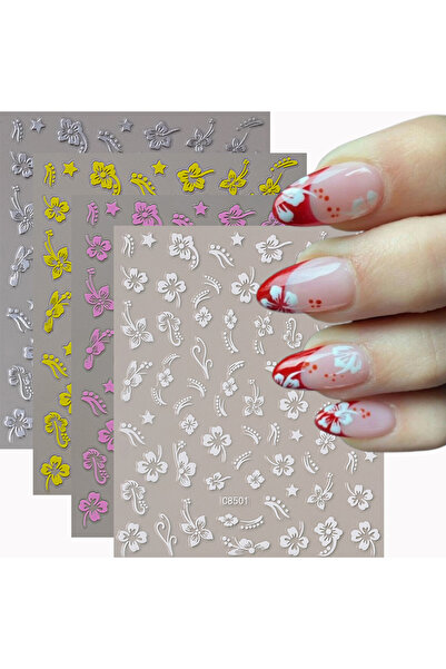 Choice 4pcs 4Pcs 3D Hibiscus Flower Nail Stickers White,Pink,Gold,Silver Flor...