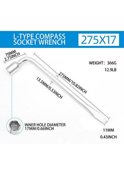 Choice1 17MM Car Spare Tire Lug Wrench - L Type Hexagonal Head 17/19/21mm Slo...