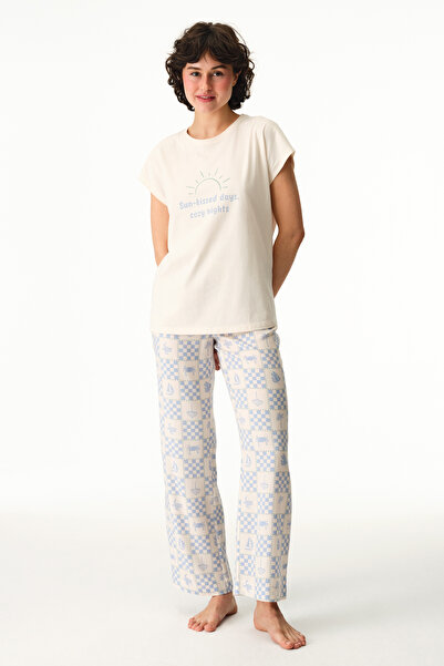 Penti Beigefarbenes, kurzärmliges T-Shirt-Pyjama-Oberteil mit „Sun Kissed“-Sl...
