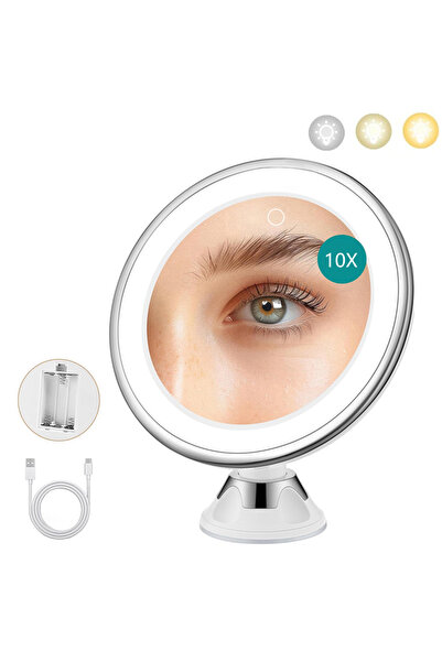 Choice White Portable 10X Magnifying Makeup Mirror with 3 Colors Lights Cosme...