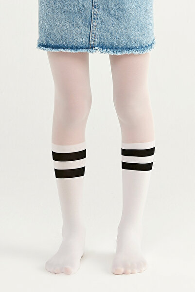 Penti White Girl's Black Striped Pantyhose