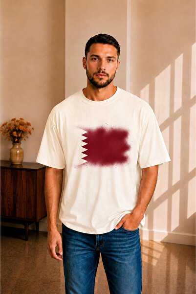 sngl tekstil Men's Oversized Qatar Flag Printed Short Sleeve T-Shirt S m L XL...