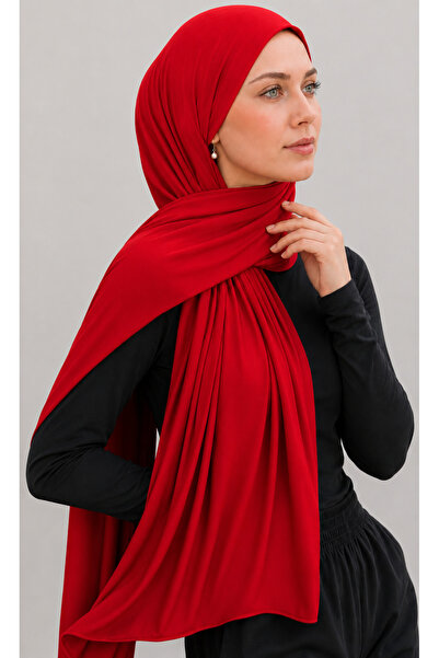 Merve Nayir Modest Clothing Combed Cotton Shawl Jersey Lycra Shawl Hijab Red