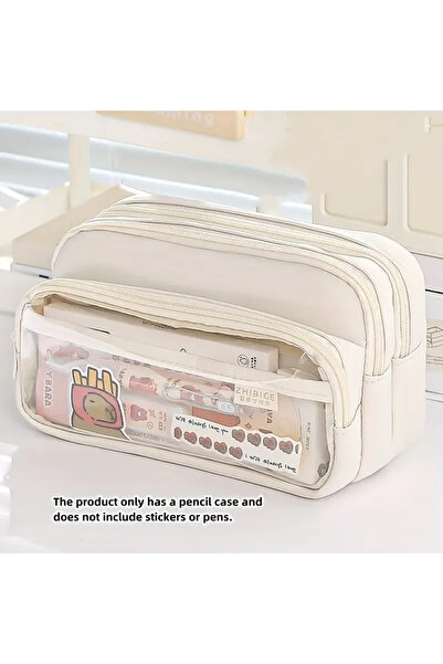 Choice Beige New Large Capacity Pencil Case Stationery Pen Bag Beauty Bag Por...