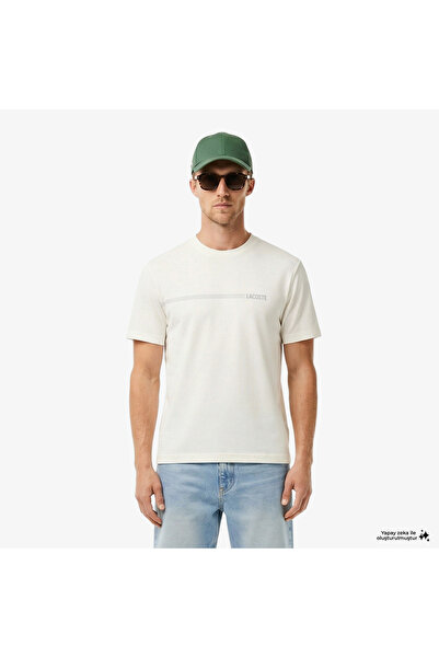 Lacoste Erkek Relaxed Fit Bisiklet Yaka Baskılı Beyaz T-Shirt