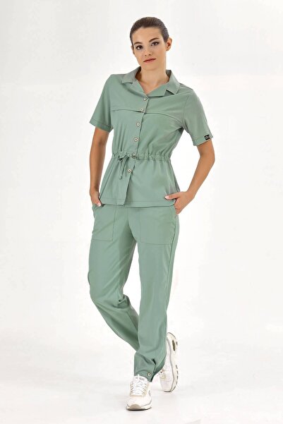 ÇİZGİ MEDİKAL Verde mentă Retro Femei Doctor Asistentă Medical Scrubs Suit Ma...