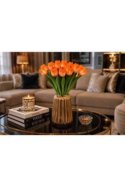 OznCicekTasarim Realistic Wet Textured Orange Tulip Bouquet – Premium Decorat...