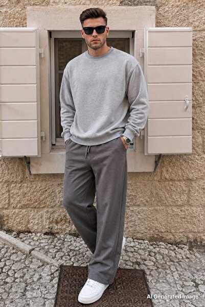 Madmext Smoked Relaxed Cut Wide-Leg Men's Sweatpants E6589