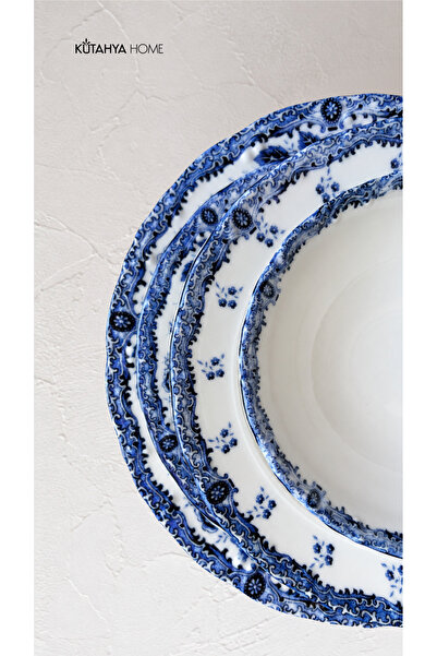 KÜTAHYA HOME Blue Romance 24 Parça Desenli Porselen Yemek Takımı – Şık Sofra ...
