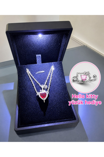 shop IŞIKLI KUTUDA KALPLİ KILIÇ ÇİFT KOLYESİ ÇELİK