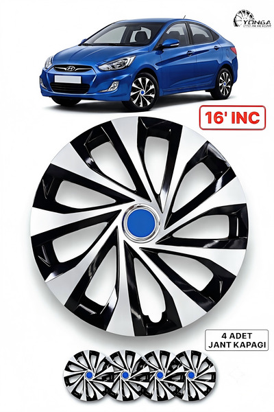 YONGA OTO AKSESUAR HYUNDAİ ACCENT BLUE 16 İnç Kırılmaz Jant Kapağı 4 Adet Siy...