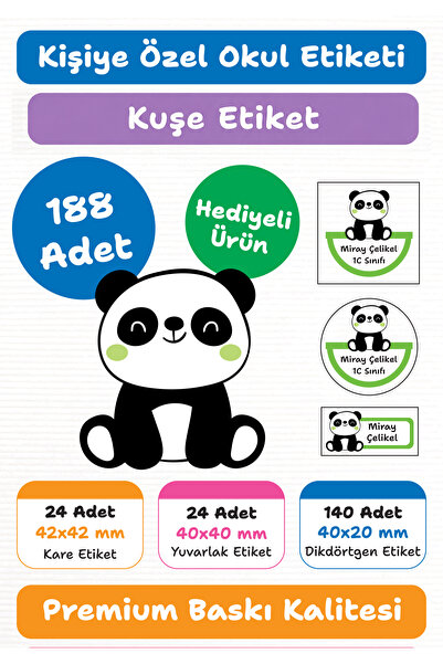 repro design Panda 188 Adet Kişiye Özel Okul Etiketi Kalem Defter Kitap Stick...