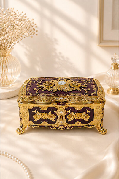 RASHA COLLECTION Gold Color Embossed Decorative Mirrored Jewelry Box