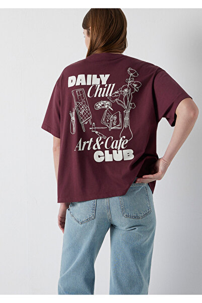 Mavi Slogan Printed Claret Red T-Shirt Boxy Fit 1614166-70664
