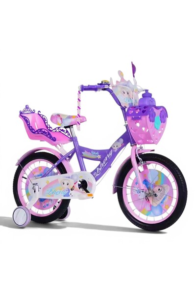 OEM Bicicletă pentru fete cu coș în formă de inimă în față, suport pentru păp...
